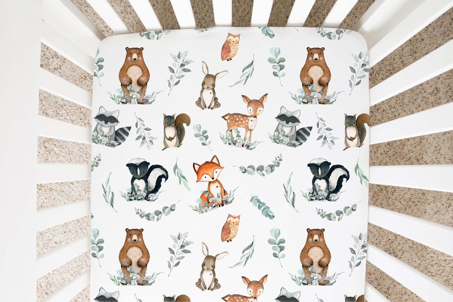 Woodland animals crib sheet Crib Sheet, Woodland nursery bedding - Greenery Woodland