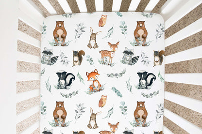 Woodland animals crib sheet Crib Sheet, Woodland nursery bedding - Greenery Woodland