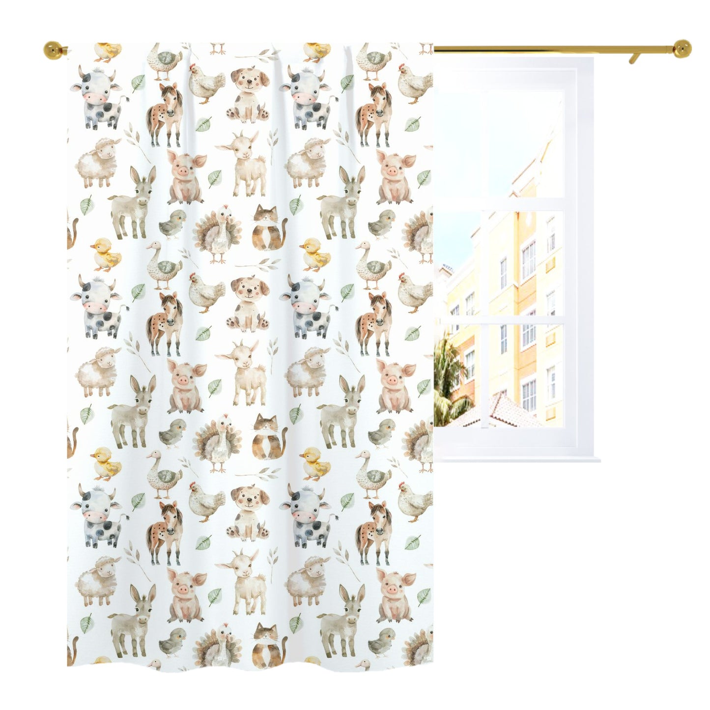 Farm animals Curtain, Single Panel, Gender-neutral farm nursery decor