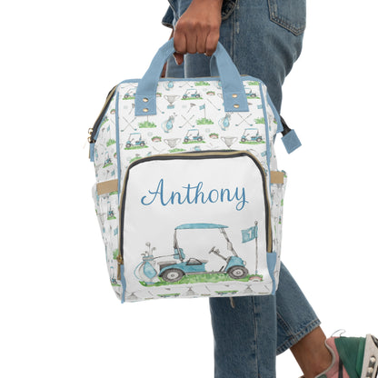 Personalized Blue Golf diaper bag | Sports baby backpack - Little Golfer