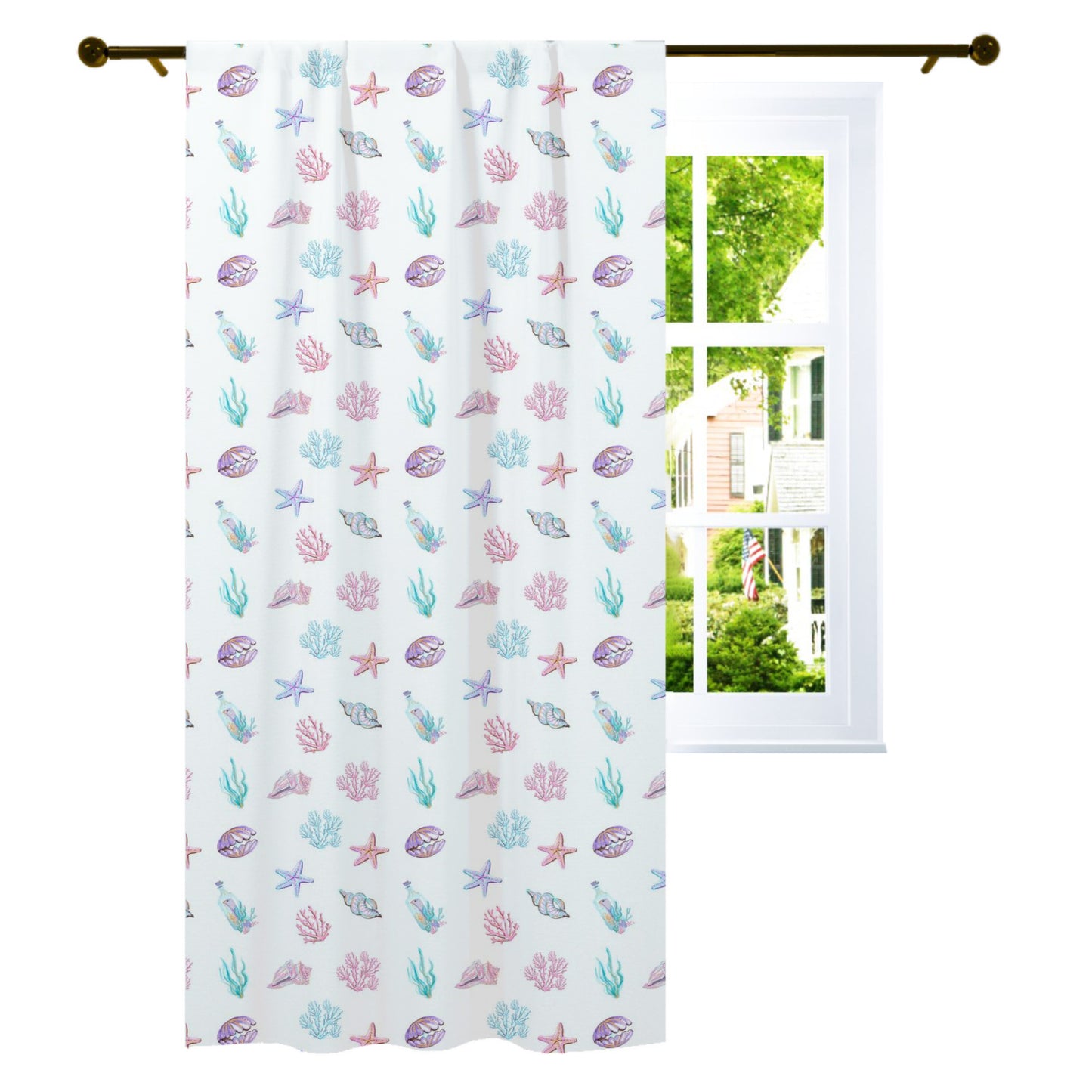 Under the sea Curtain, Single Panel, Shells curtain - Pink Mermaid