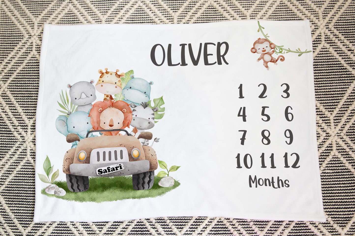 Personalized Safari Milestone Blanket boy - Jungle Baby Blanket - Cute Safari