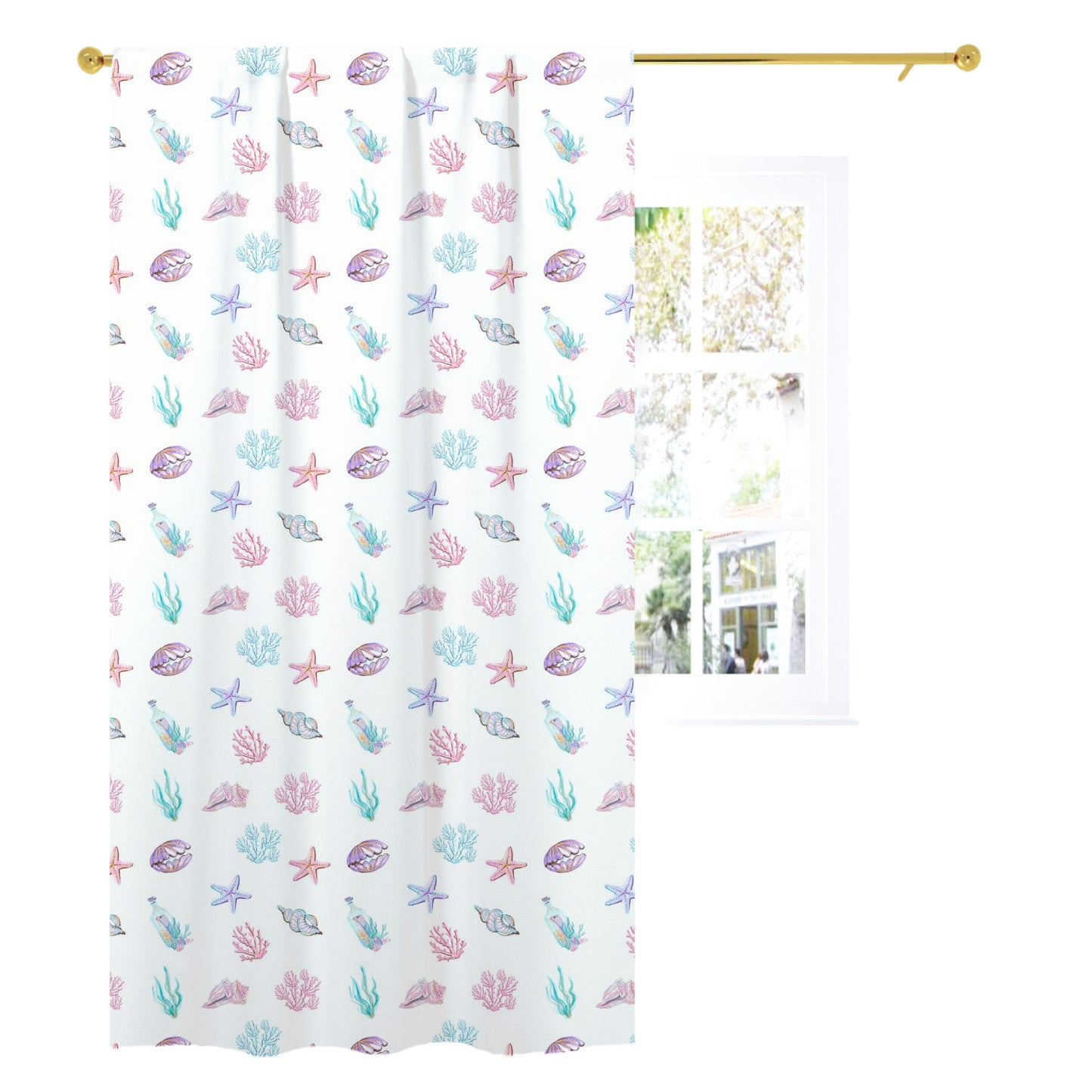 Under the sea Curtain, Single Panel, Shells curtain - Pink Mermaid