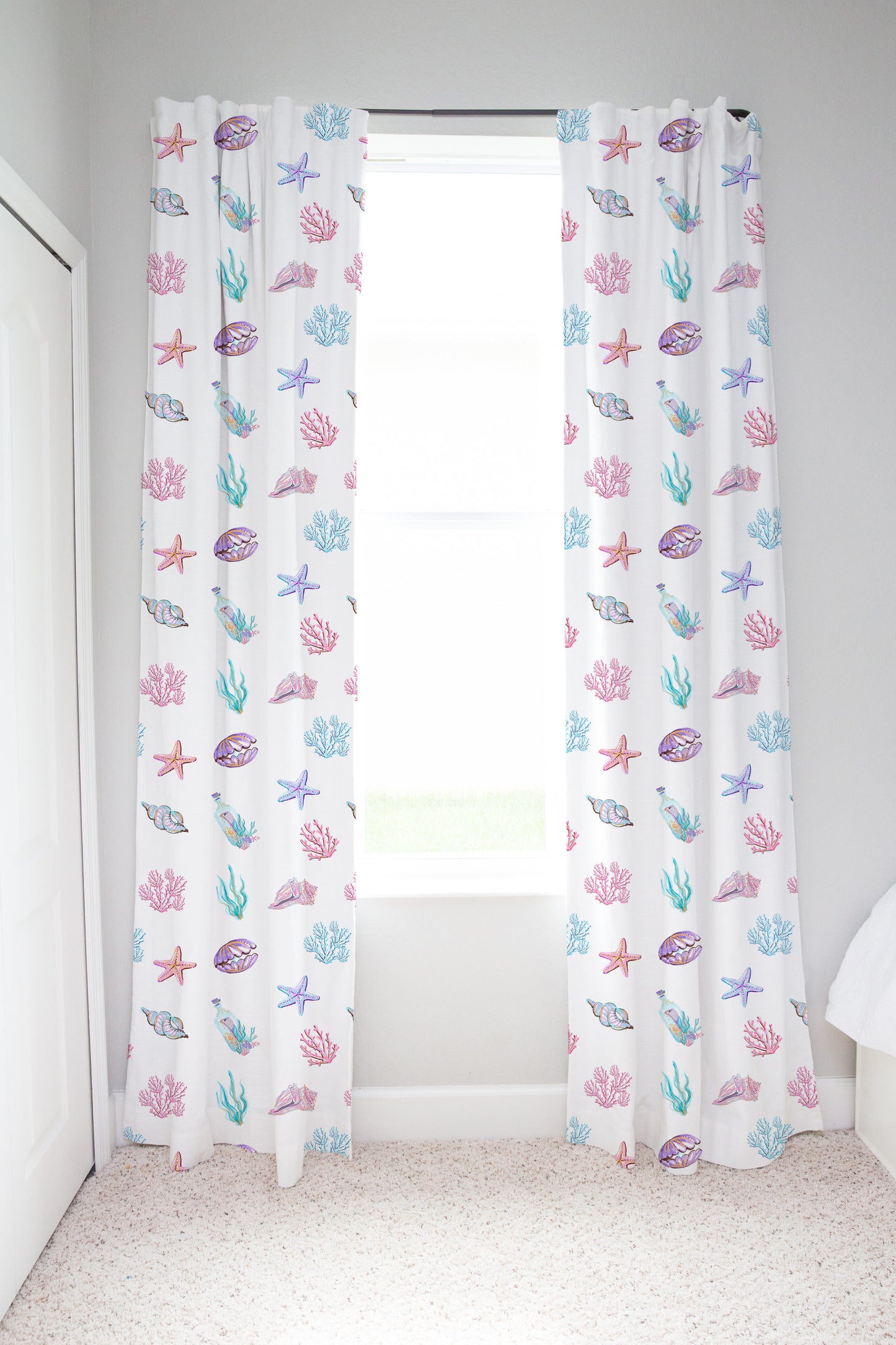 Under the sea Curtain, Single Panel, Shells curtain - Pink Mermaid