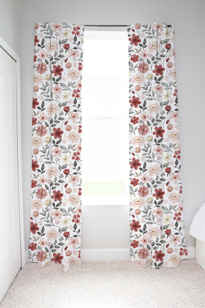 Peonies Curtain, Single Panel, Floral curtains for girl - Peonies Garden