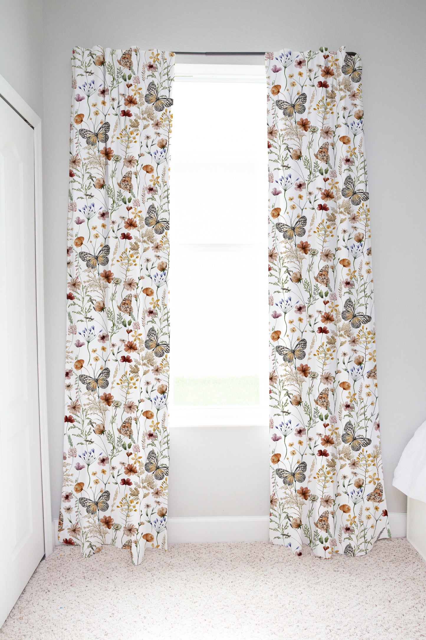 Wildflowers Curtain, Single Panel, Butterfly nursery decor - Butterfly garden