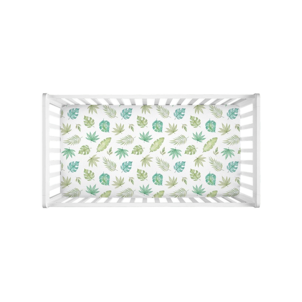 Tropical leaves Crib Sheet, Safari Nursery Bedding - Cute safari