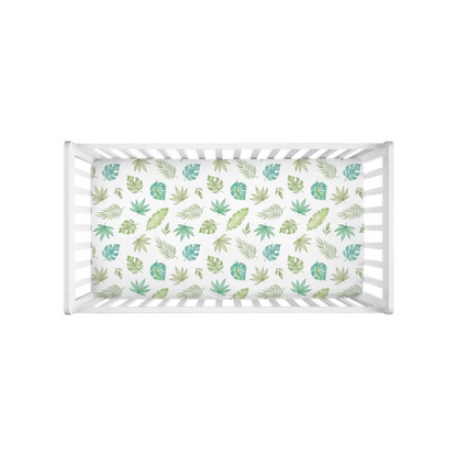 Tropical leaves Crib Sheet, Safari Nursery Bedding - Cute safari