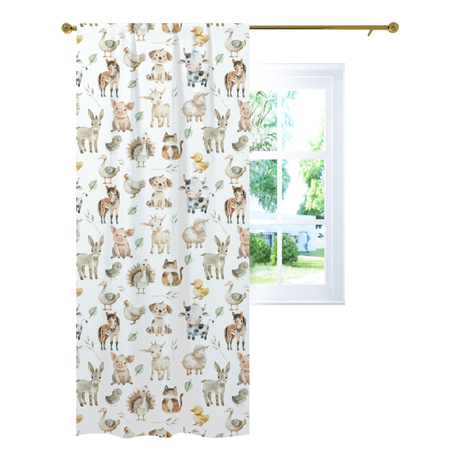 Farm animals Curtain, Single Panel, Gender-neutral farm nursery decor