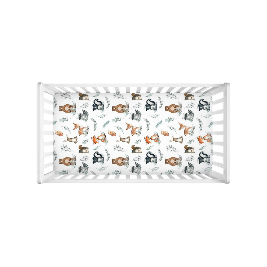 Woodland animals crib sheet Crib Sheet, Woodland nursery bedding - Greenery Woodland