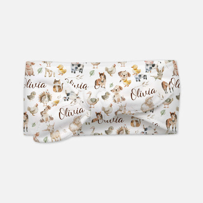 Farm animals Swaddle Set, Personalized Farm Swaddle - Happy Ranch