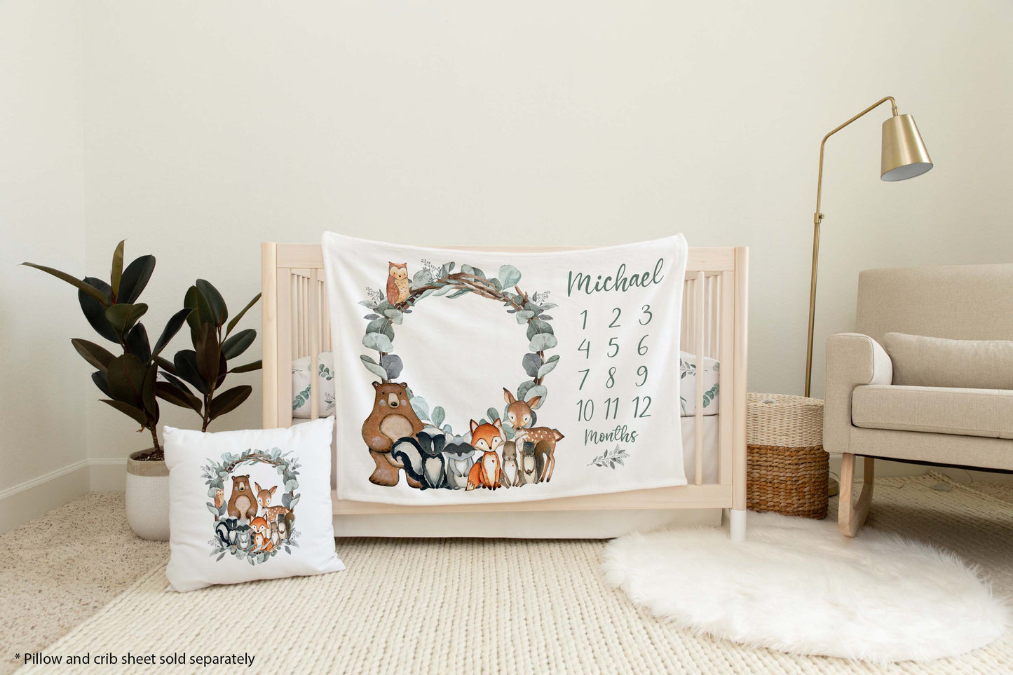 Personalized Woodland animals milestone blanket | Forest milestone blanket - Greenery Woodland