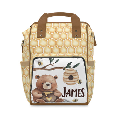 Personalized bear diaper bag | Honeycomb baby backpack