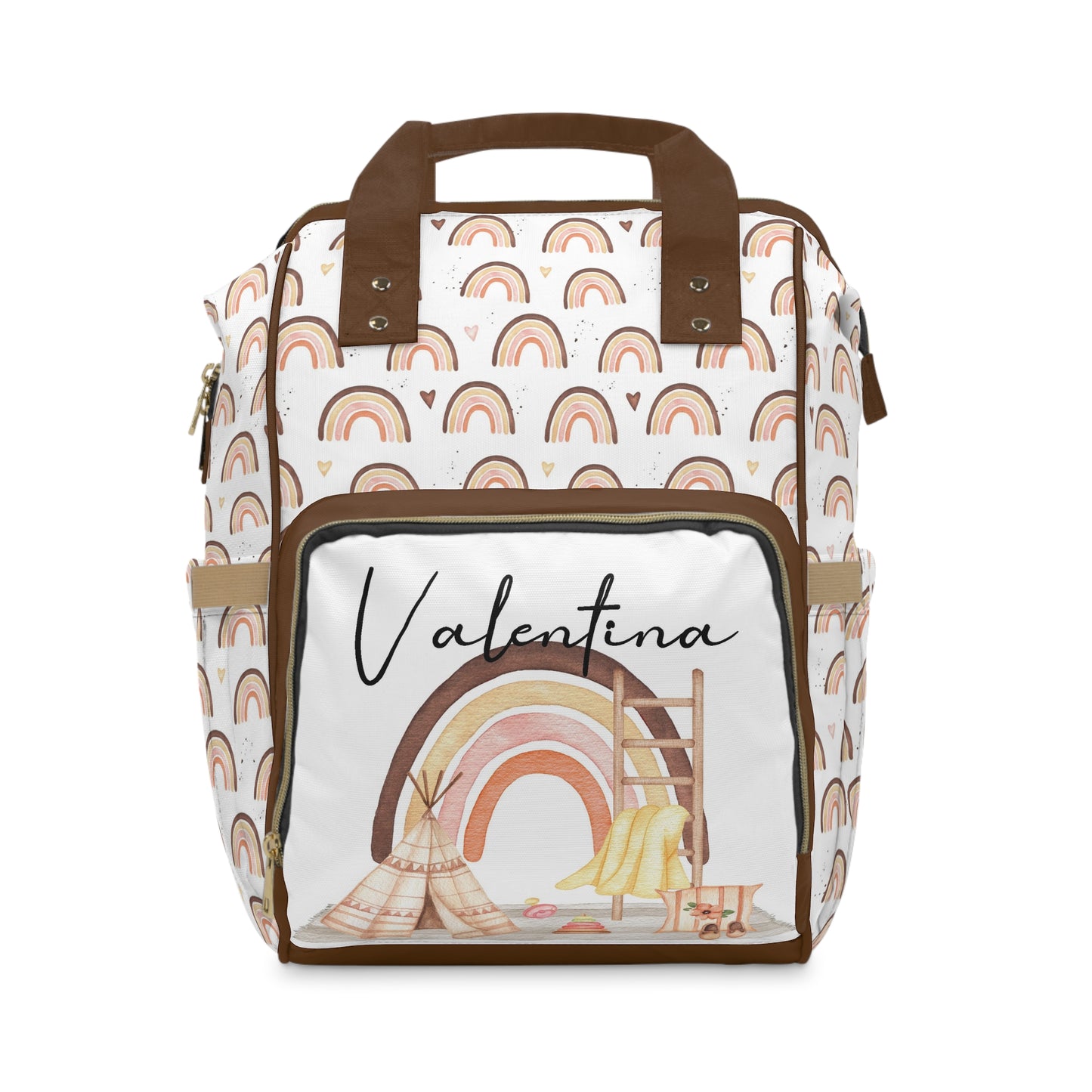 Personalized Earth tones rainbows diaper bag | Rainbow baby backpack