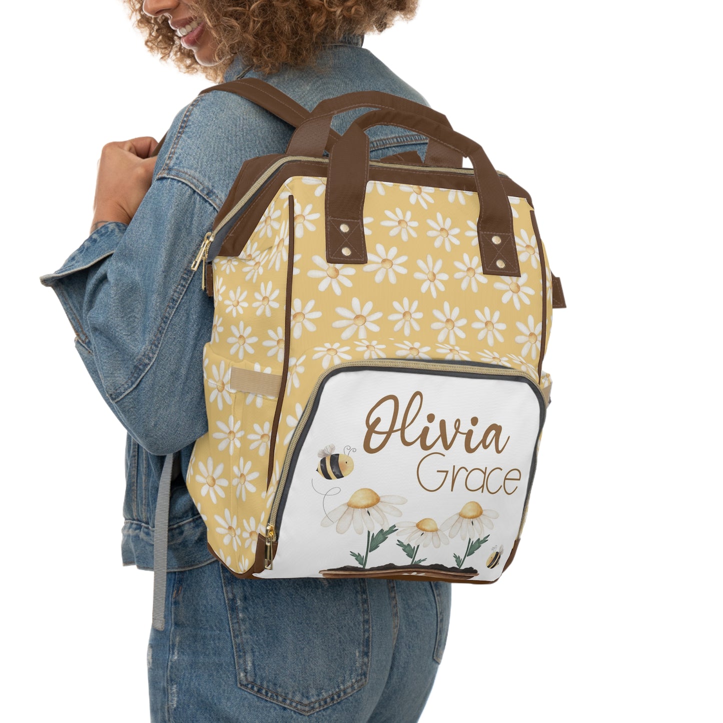 Personalized Daisies diaper bag | Floral baby backpack