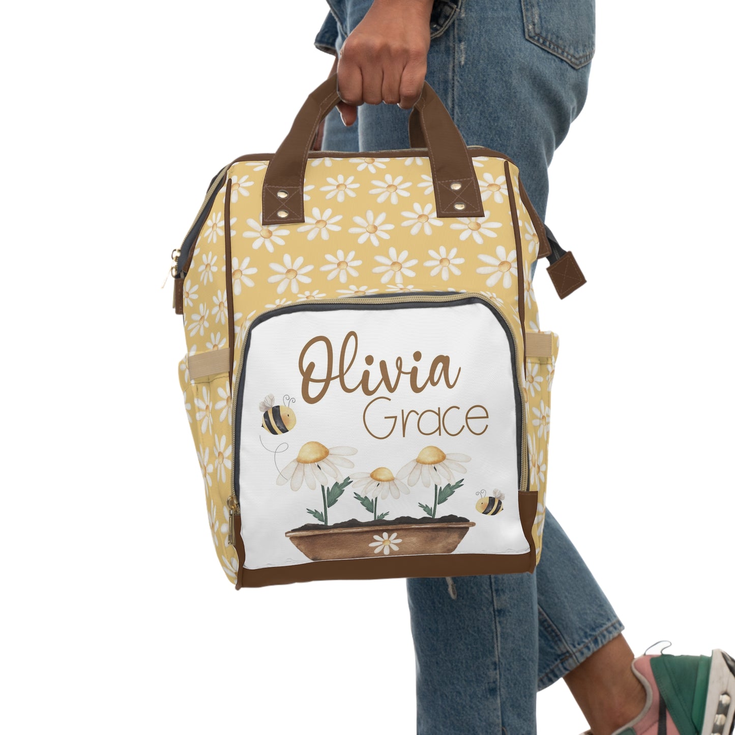 Personalized Daisies diaper bag | Floral baby backpack