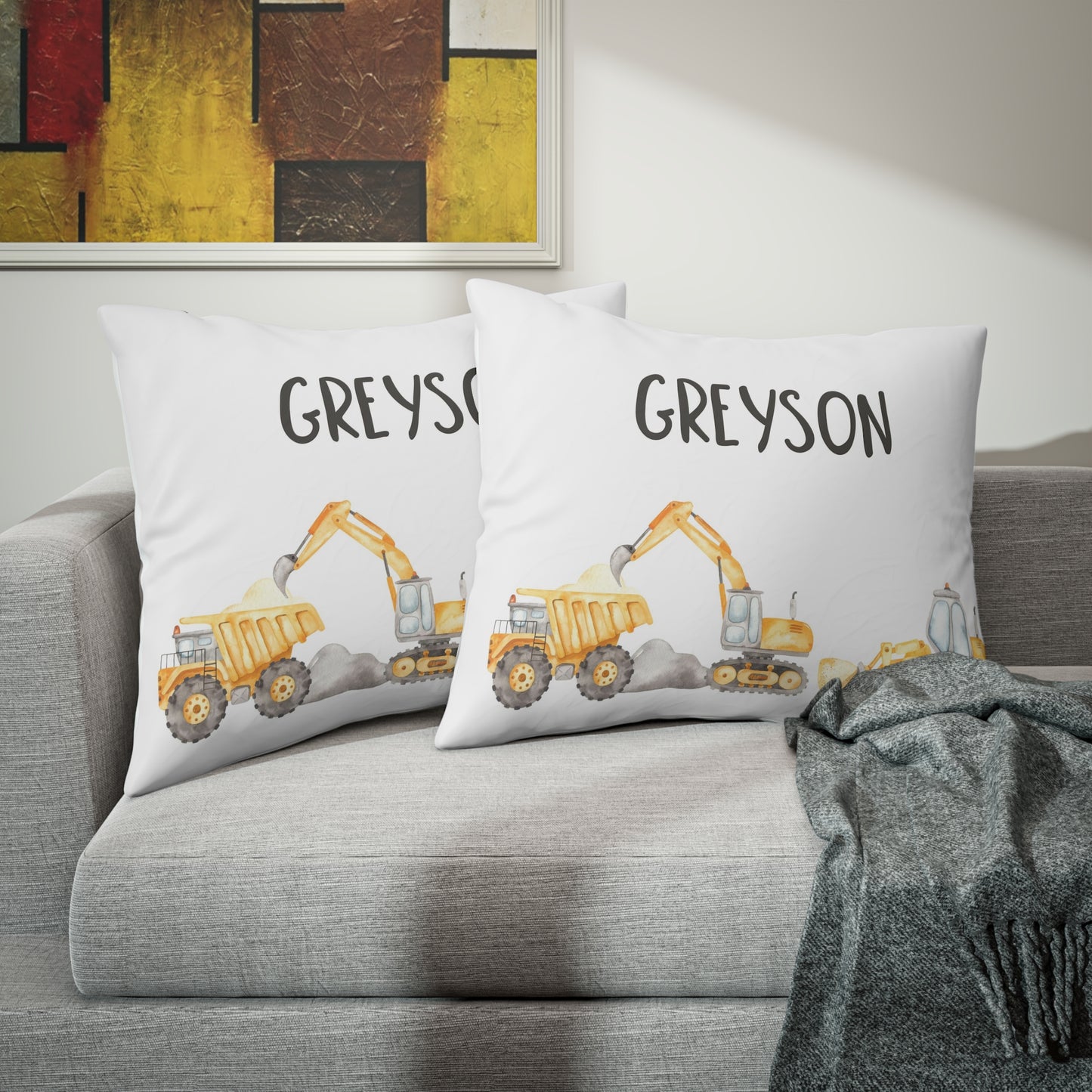 Personalized Truck Pillow Sham case, Construction boys room pillow - Under construction