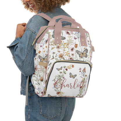 Personalized wildflower diaper bag | Butterflies floral baby backpack - Butterfly Garden