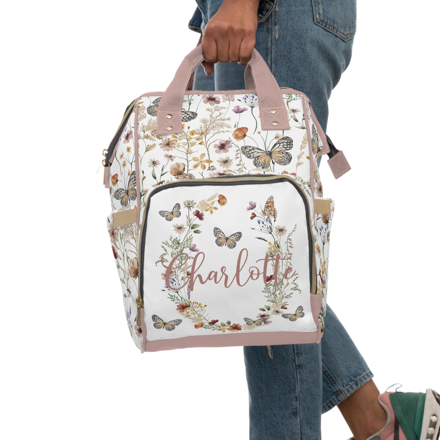 Personalized wildflower diaper bag | Butterflies floral baby backpack - Butterfly Garden