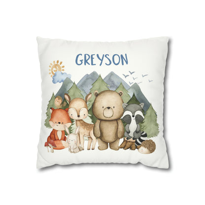 Personalized Woodland Animals Pillow cover, Forest Nursery Decor - Magical Forest