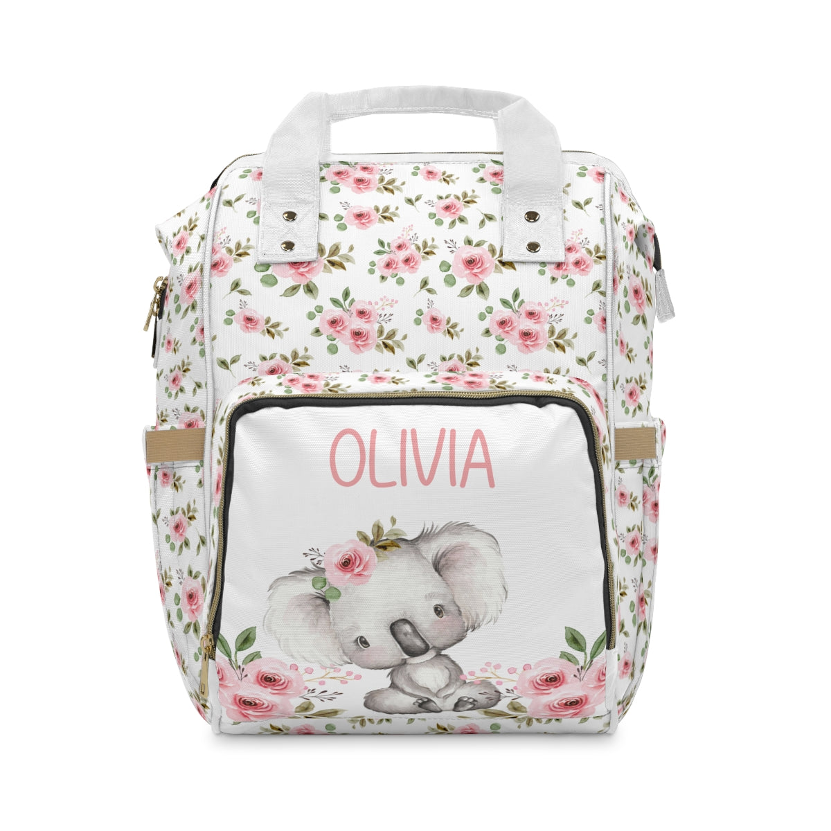 Personalized Floral Koala Multifunctional Diaper Backpack, Floral diaper backpack, Koala Bag, Koala Baby gift, New mom gift, Custom baby backpack, Multiuse backpack