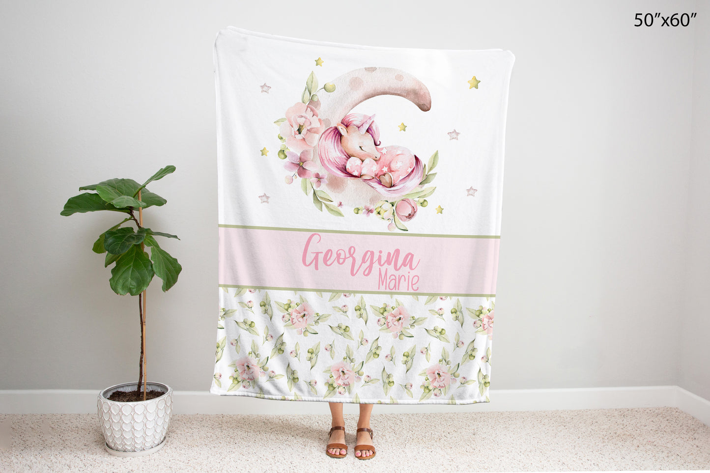 Personalized Unicorn Minky y Sherpa Blanket, Unicorn nursery bedding - Magical unicorn