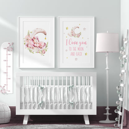 PRINTABLE Unicorn Wall Art, Pink Unicorn Nursery Print set of 2 - Magical unicorn