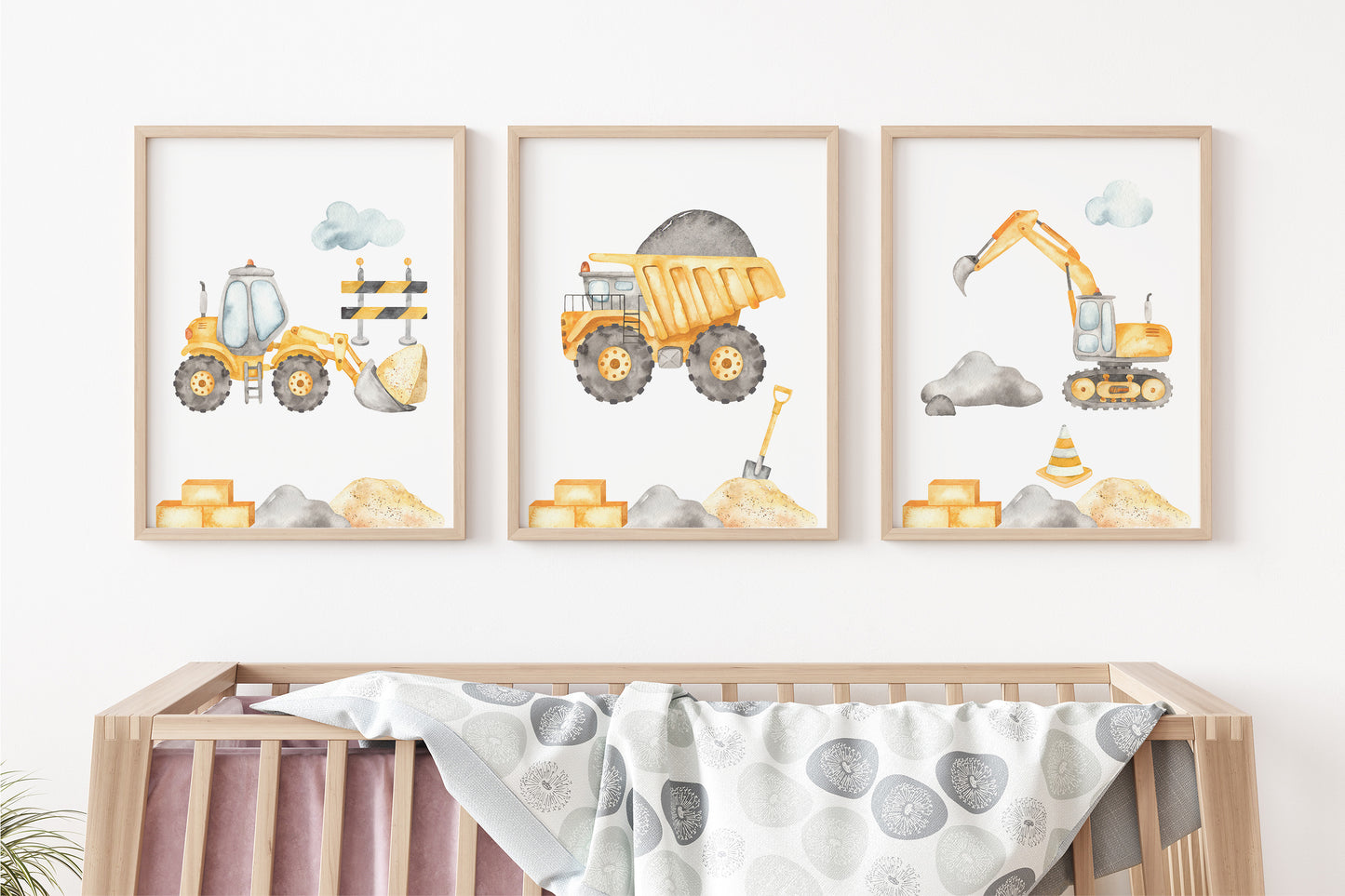 Construction Wall Art, Construction Nursery Prints set of 3 - Under Construction