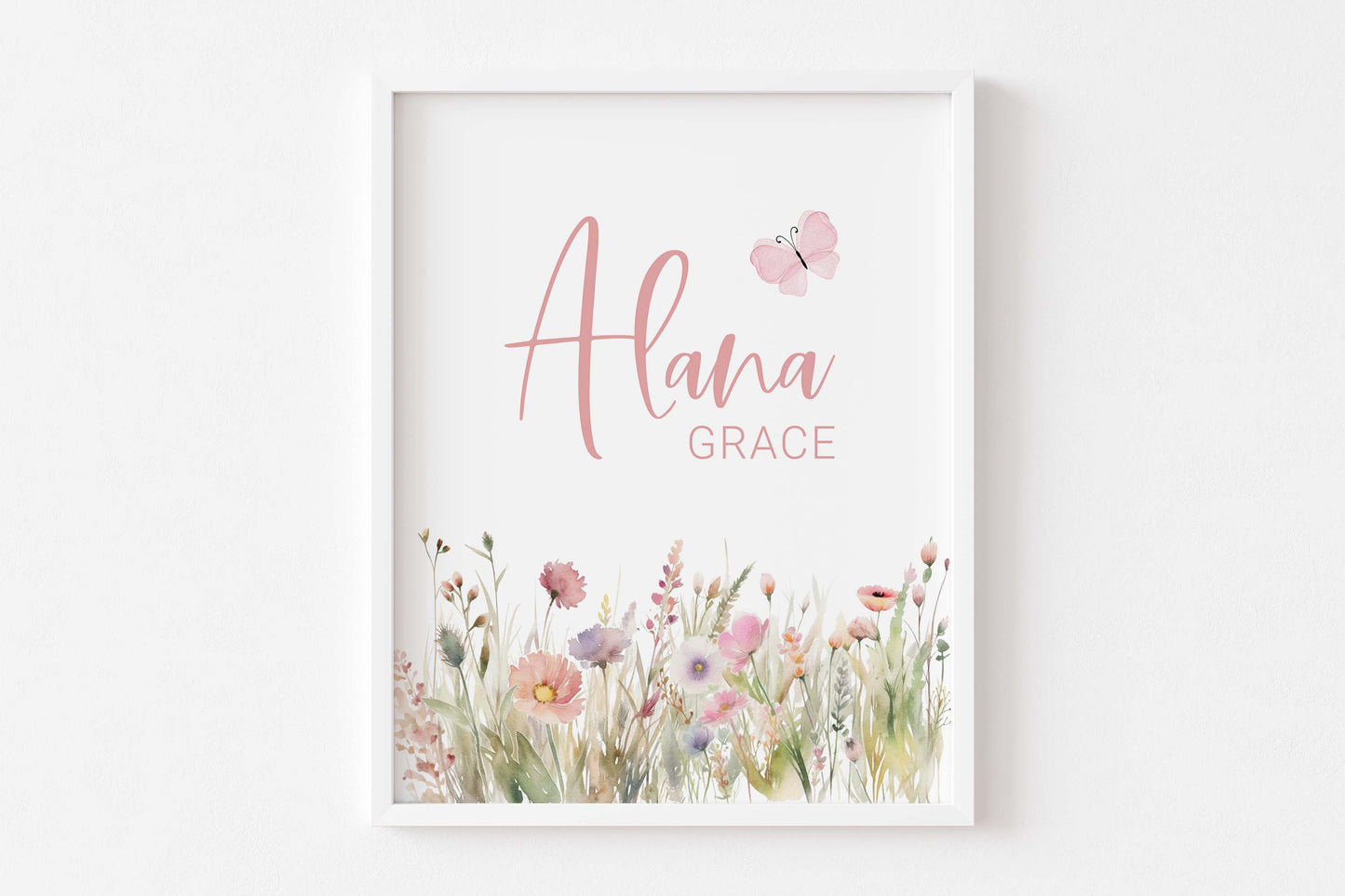 Personalized Name Wildflower Wall Art, Boho Floral Nursery Print Unframed