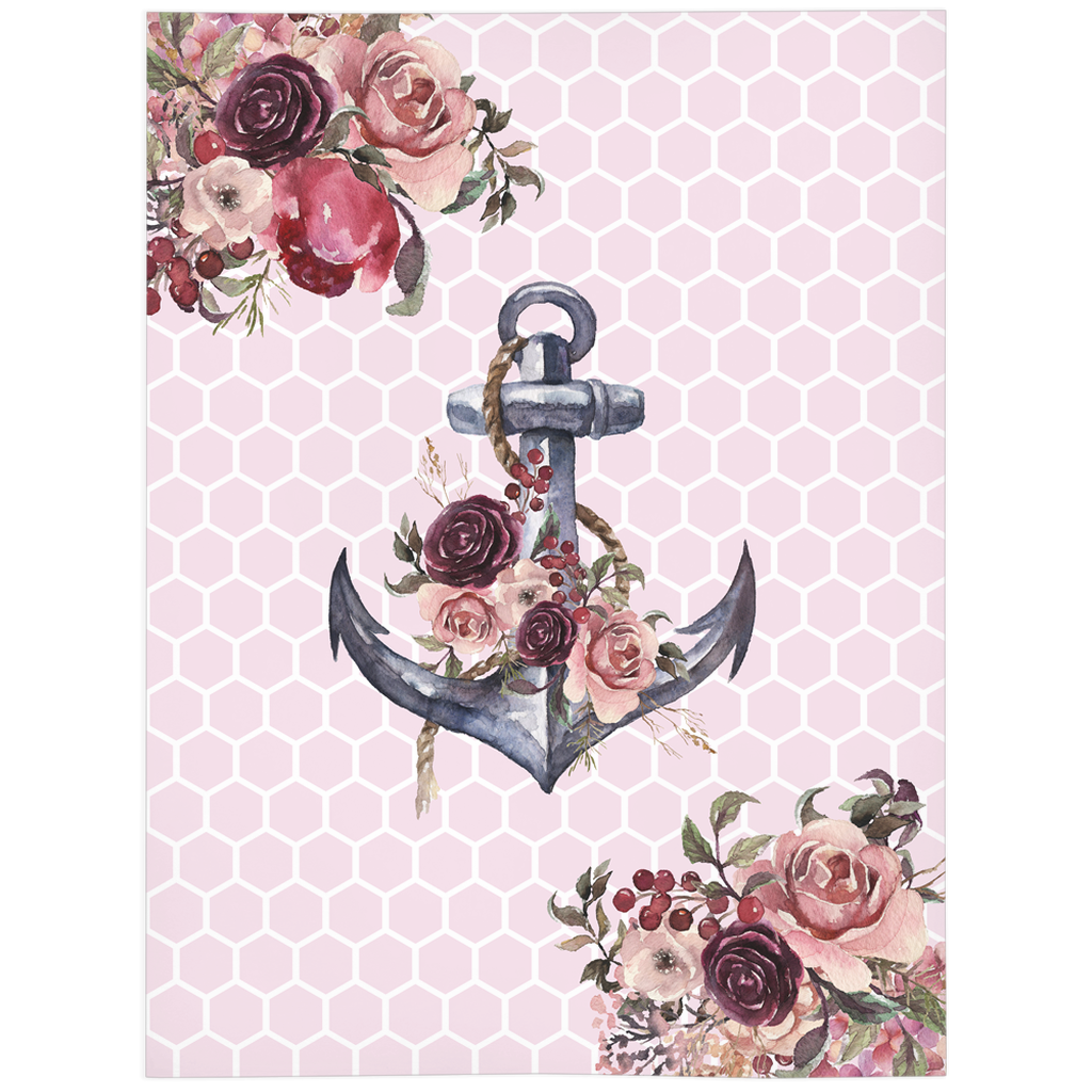 Nautical Bloom Floral Anchor Minky Blanket, Nautical Nursery Bedding