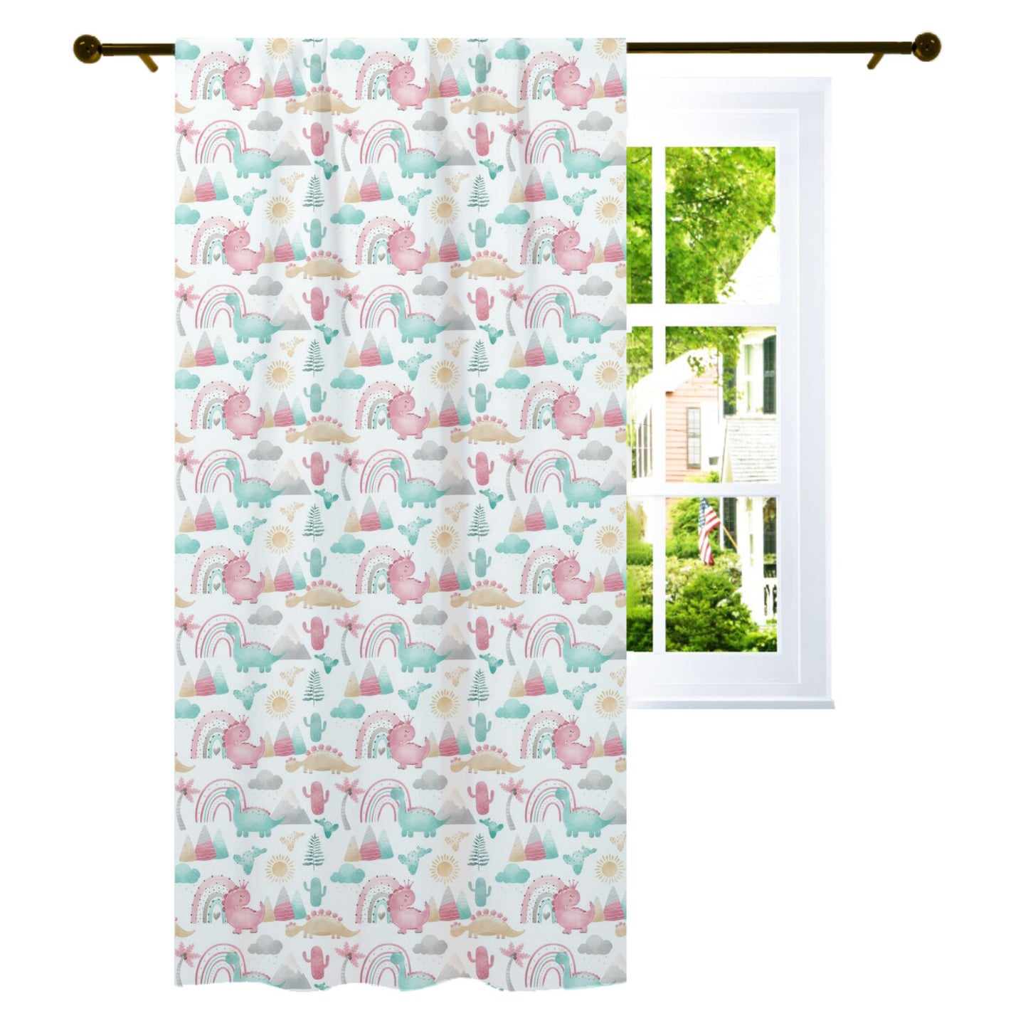 Pink dinosaur Curtain, Single Panel, Girl dinosaur nursery decor - Pink dinosaur