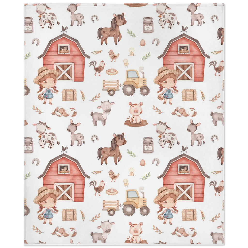 Farm Girl Minky Blanket, Barnyard Nursery Bedding - Lovely Farm