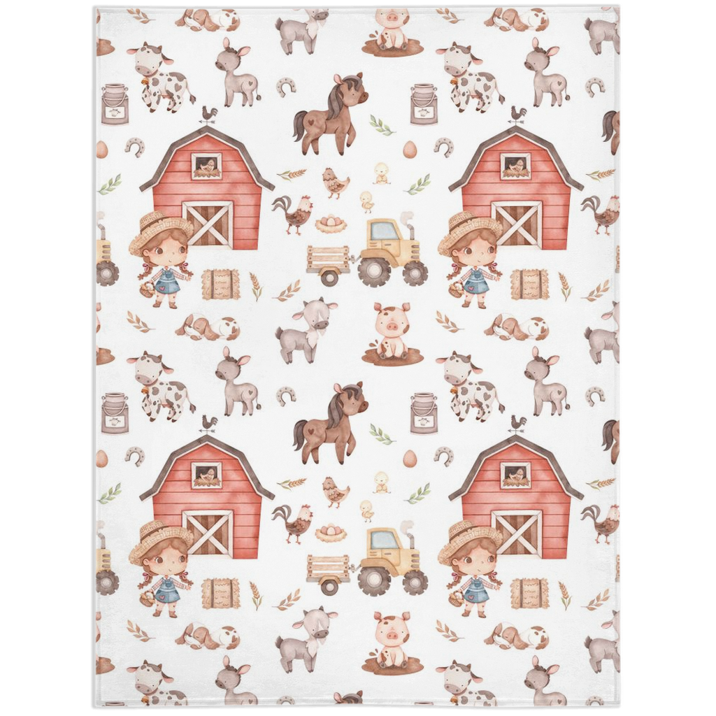 Farm Girl Minky Blanket, Barnyard Nursery Bedding - Lovely Farm