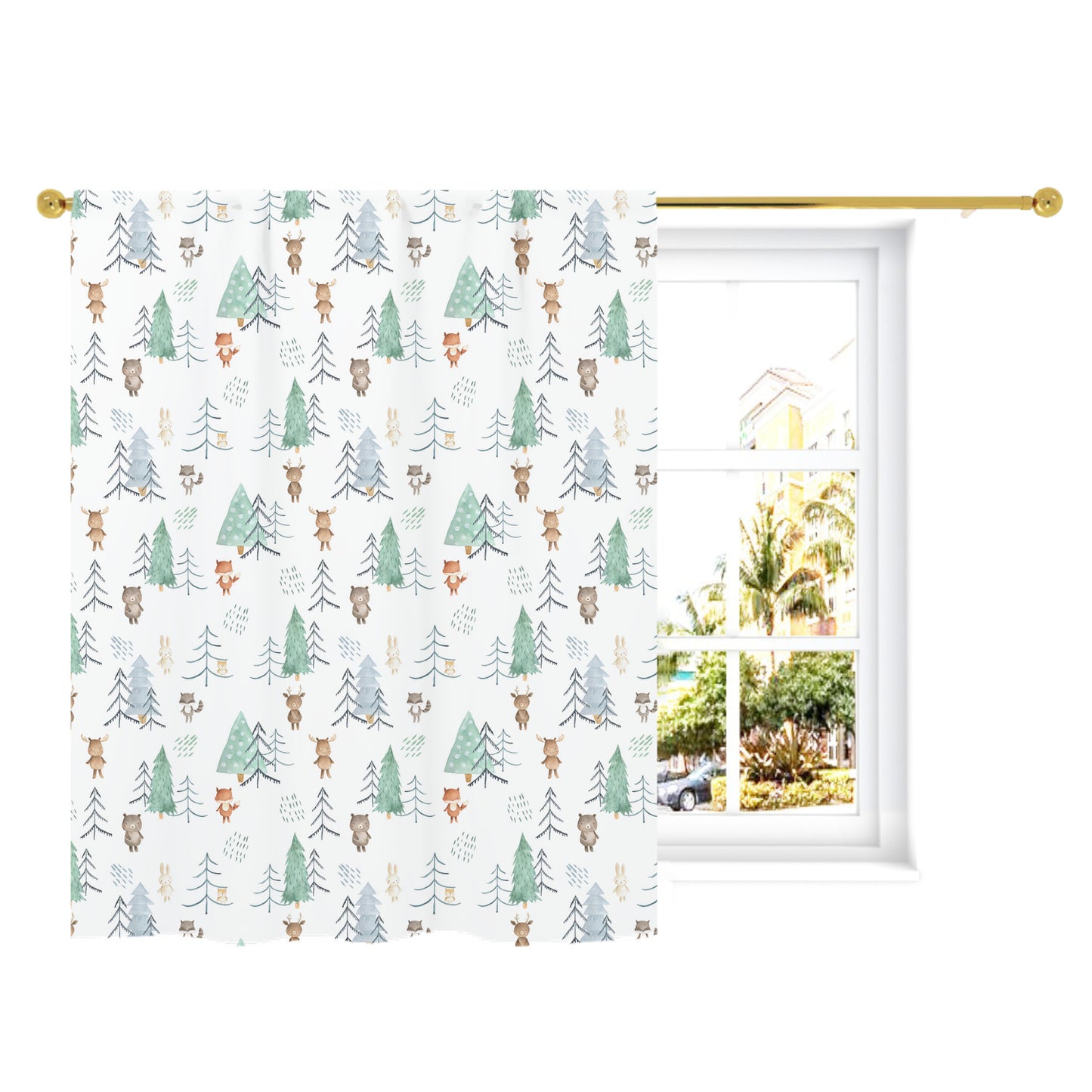 Woodland Curtain Single Panel, Forest Nursery Decor - Scandi Woodland