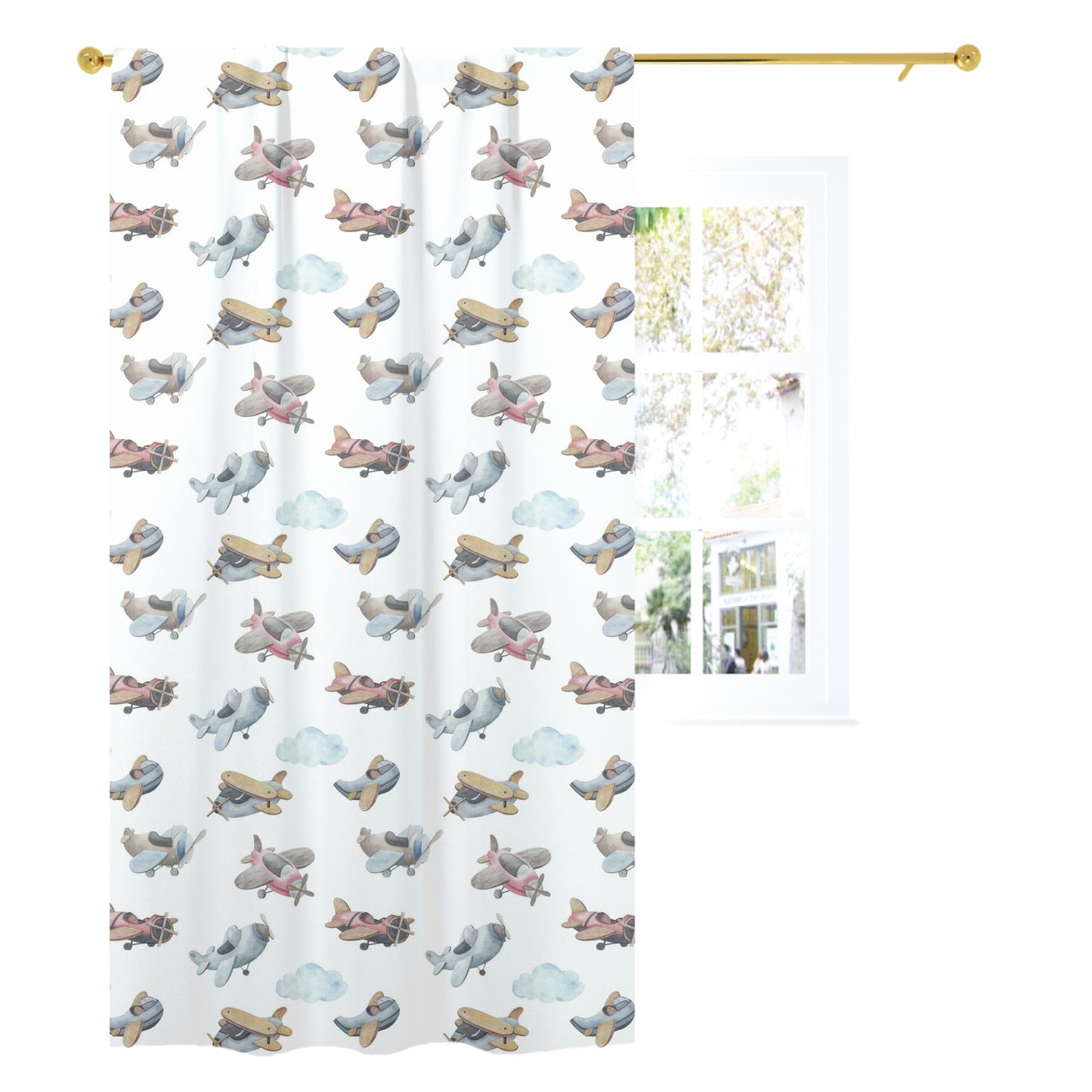 Airplanes Curtain single panel, Airplanes Nursery Bedding - Little Aviator