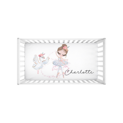 Swan and Ballerina Personalized Crib Sheet, Ballet Nursery Bedding - Sweet Ballet