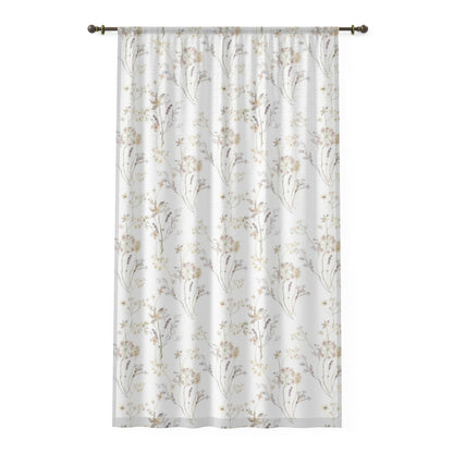 Cream Wild Flower Sheer Curtain, Boho Floral Nursery Decor - Mustard Wildflowers