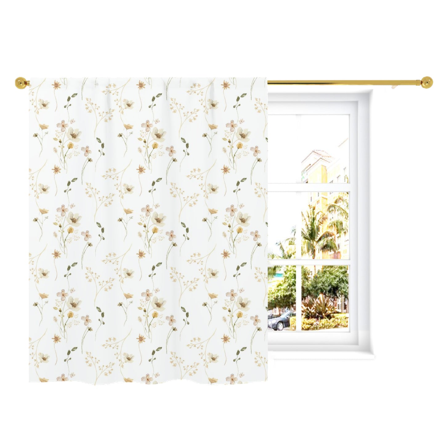 Wildflower Nursery Curtains, Wild Flowers Curtain Single Panel - Mustard Wildflowers