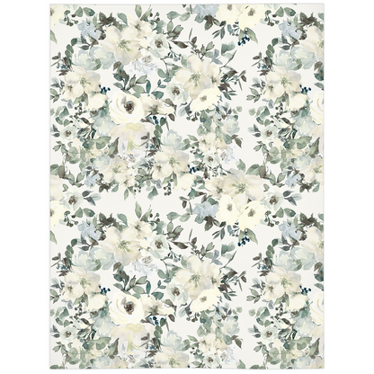 White Floral Minky Blanket, Girl Bedding - Ivory Florals