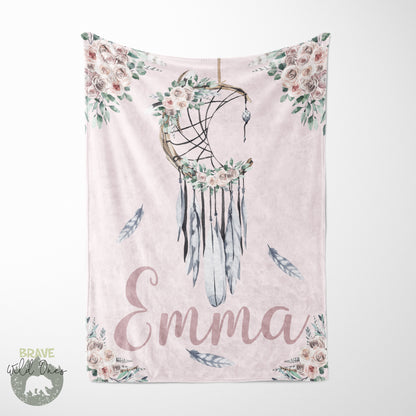 Personalized Dream catcher Minky Blanket, Boho Girl Bedding - Boho Soul