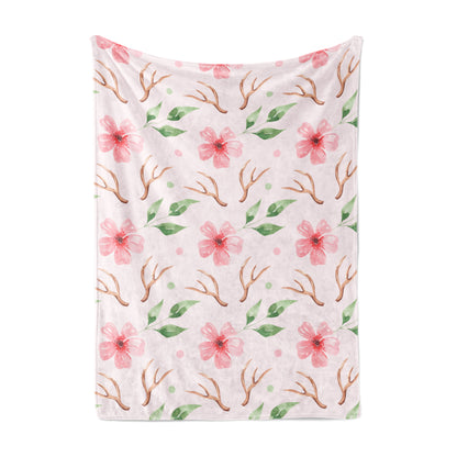 Pink Watercolor Antler Minky Blanket, Boho Nursery Bedding
