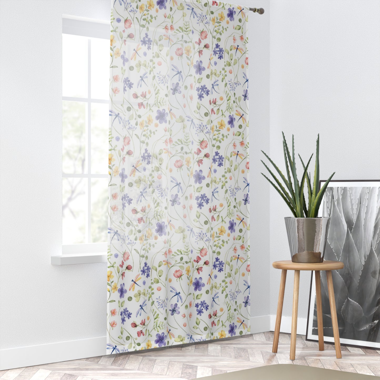 Wildflower sheer Curtain, Dragonfly curtains single panel, Floral curtains