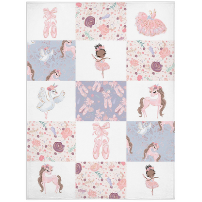 Ballerina Minky Blanket Checkered, Ballet Nursery Bedding - Sweet Ballet