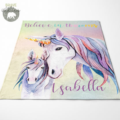 Believe in Unicorns Personalized Minky Blanket, Unicorn Nursery Bedding