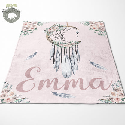 Personalized Dream catcher Minky Blanket, Boho Girl Bedding - Boho Soul