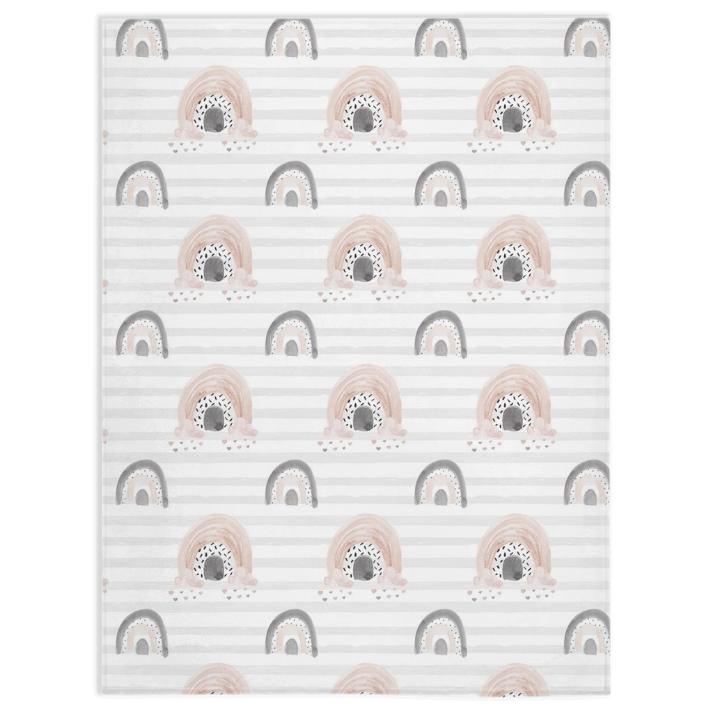 Gray Stripes Rainbow Minky Blanket, Rainbow Nursery Bedding - Blush Rainbow