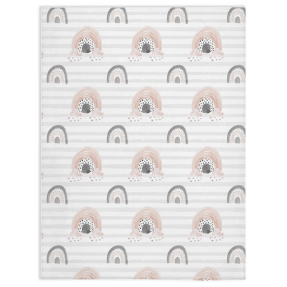 Gray Stripes Rainbow Minky Blanket, Rainbow Nursery Bedding - Blush Rainbow