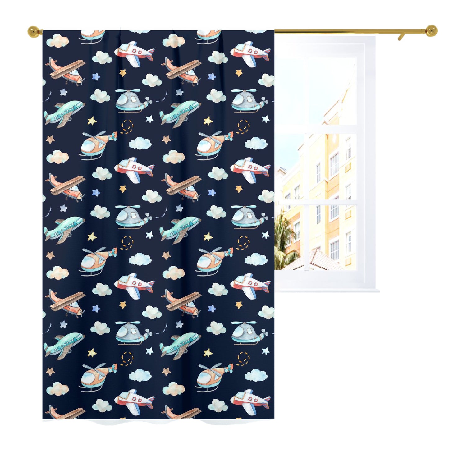 Airplanes Curtain, Single Panel, Aviation nursery decor - Night Flight