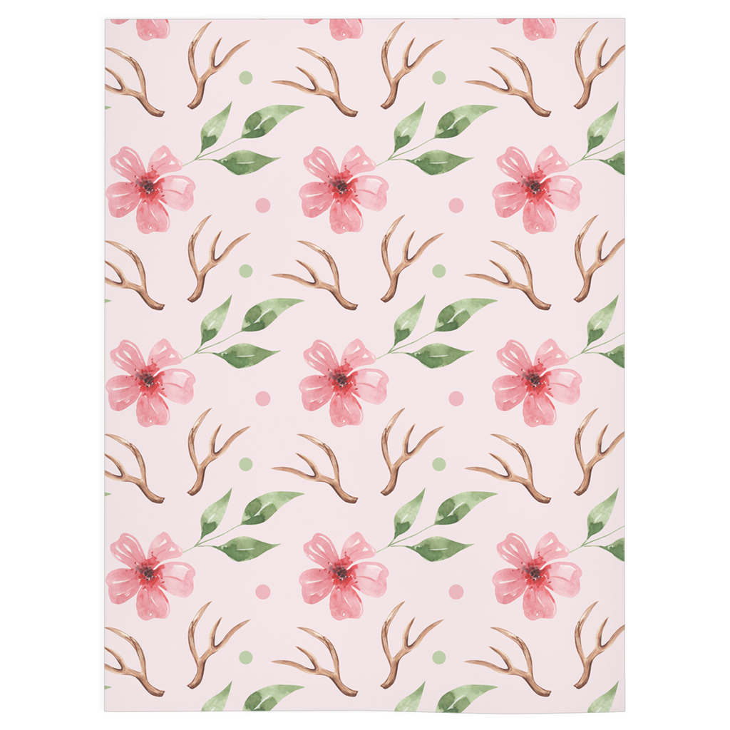 Pink Watercolor Antler Minky Blanket, Boho Nursery Bedding