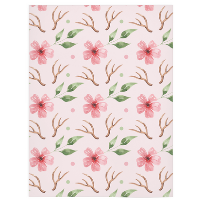 Pink Watercolor Antler Minky Blanket, Boho Nursery Bedding